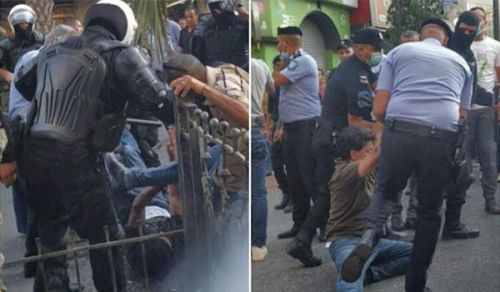 سلطة الفسق والفجور تفرق وقفة سلمية برام الله  وتعتدي على النساء والرجال بالغاز والاعتقال